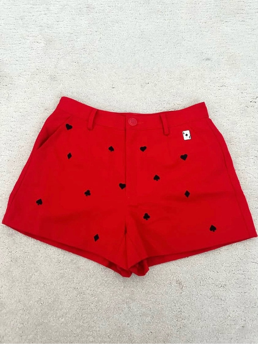 Red Women's High-Rise Card Suit Embroidered Shorts 165/70A